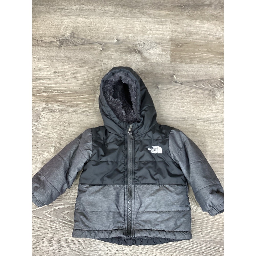 The North Face Jacket Infant 6-12 M Gray Reversible Hooded Sherpa Fleece Coat